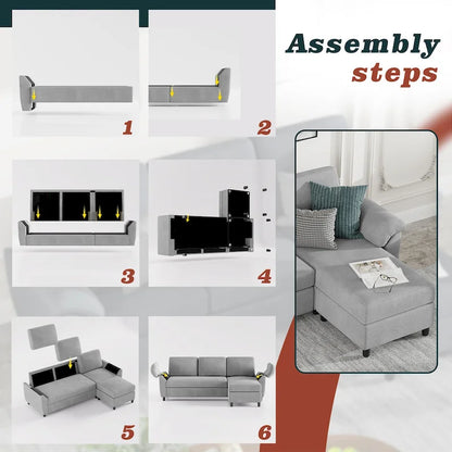 Futzca 79 Convertible Sectional Sofa Couch, 3 Seat L Shaped