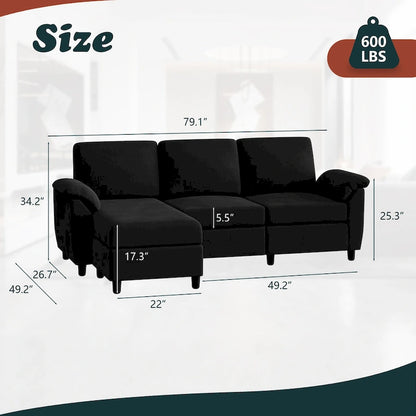 Futzca 79 Convertible Sectional Sofa Couch, 3 Seat L Shaped