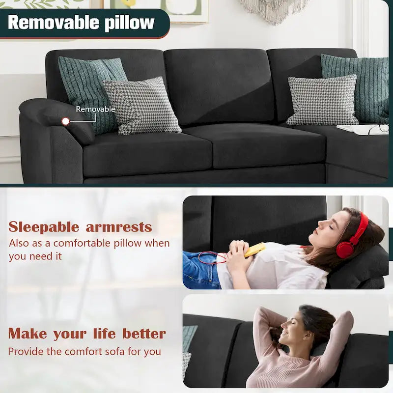 Futzca 79 Convertible Sectional Sofa Couch, 3 Seat L Shaped