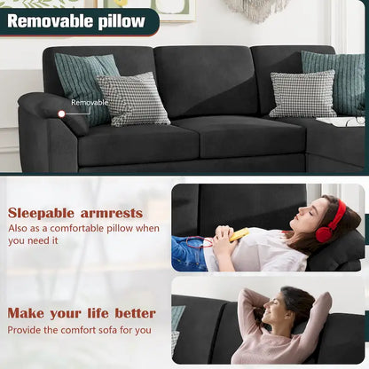 Futzca 79 Convertible Sectional Sofa Couch, 3 Seat L Shaped