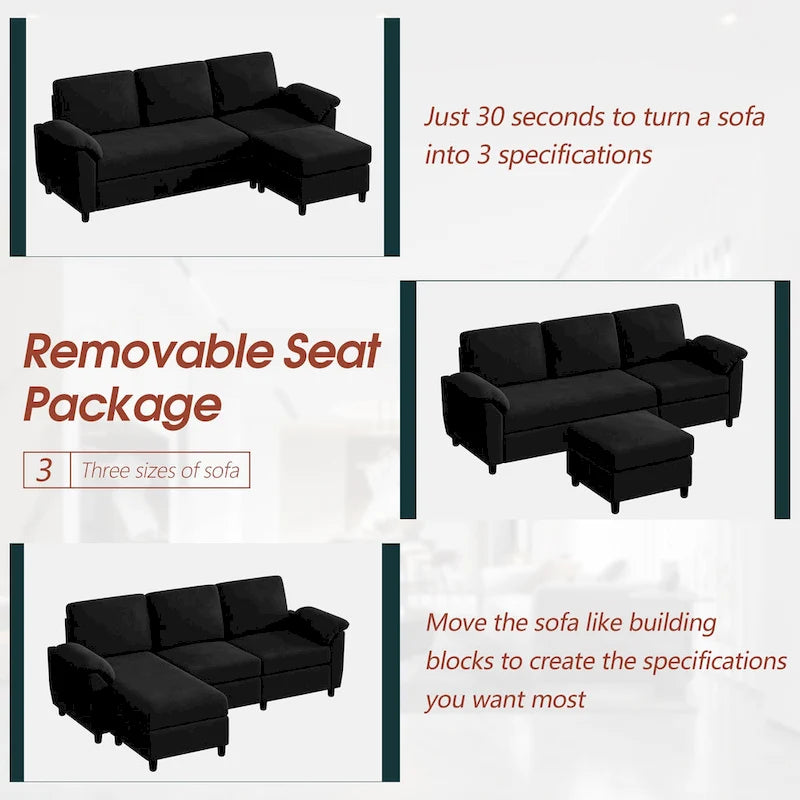 Futzca 79 Convertible Sectional Sofa Couch, 3 Seat L Shaped