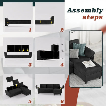 Futzca 79 Convertible Sectional Sofa Couch, 3 Seat L Shaped