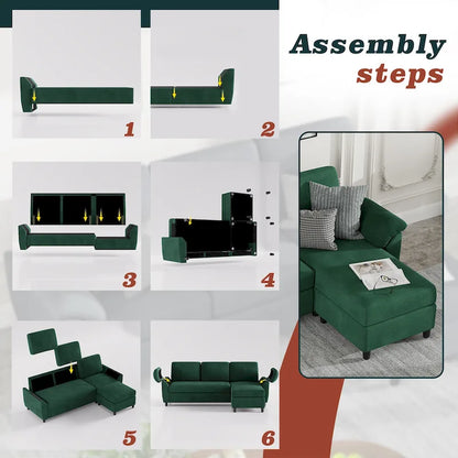Futzca 79 Convertible Sectional Sofa Couch, 3 Seat L Shaped