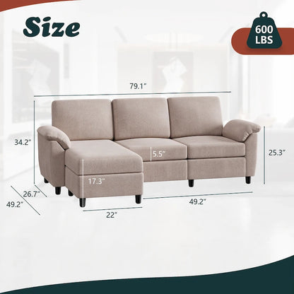 Futzca 79 Convertible Sectional Sofa Couch, 3 Seat L Shaped