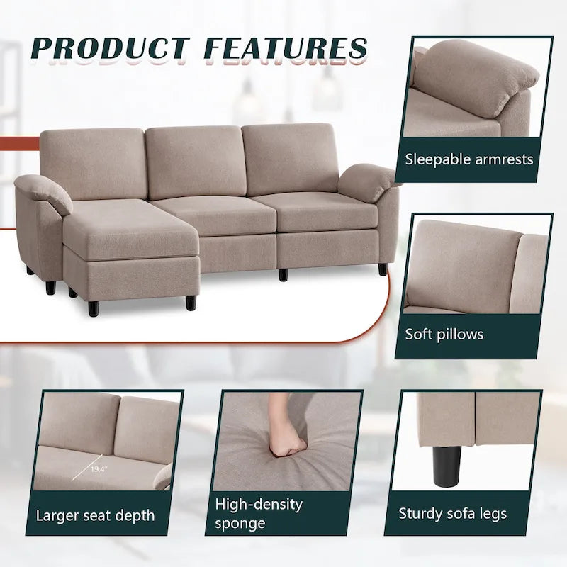 Futzca 79 Convertible Sectional Sofa Couch, 3 Seat L Shaped