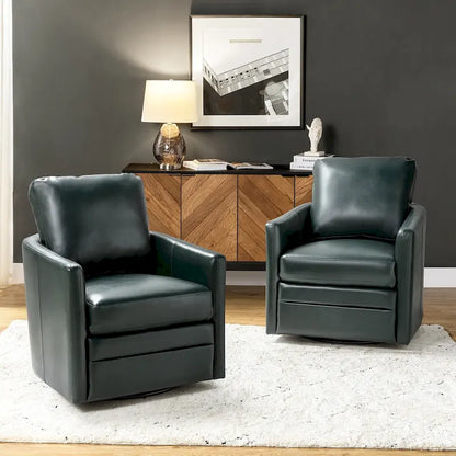 Terrance Transitional Swivel Faux Leather Barrel Chair with Metal Base Set of 2