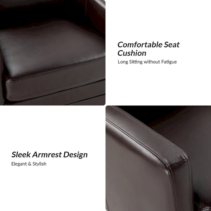 Terrance Transitional Swivel Faux Leather Barrel Chair with Metal Base Set of 2