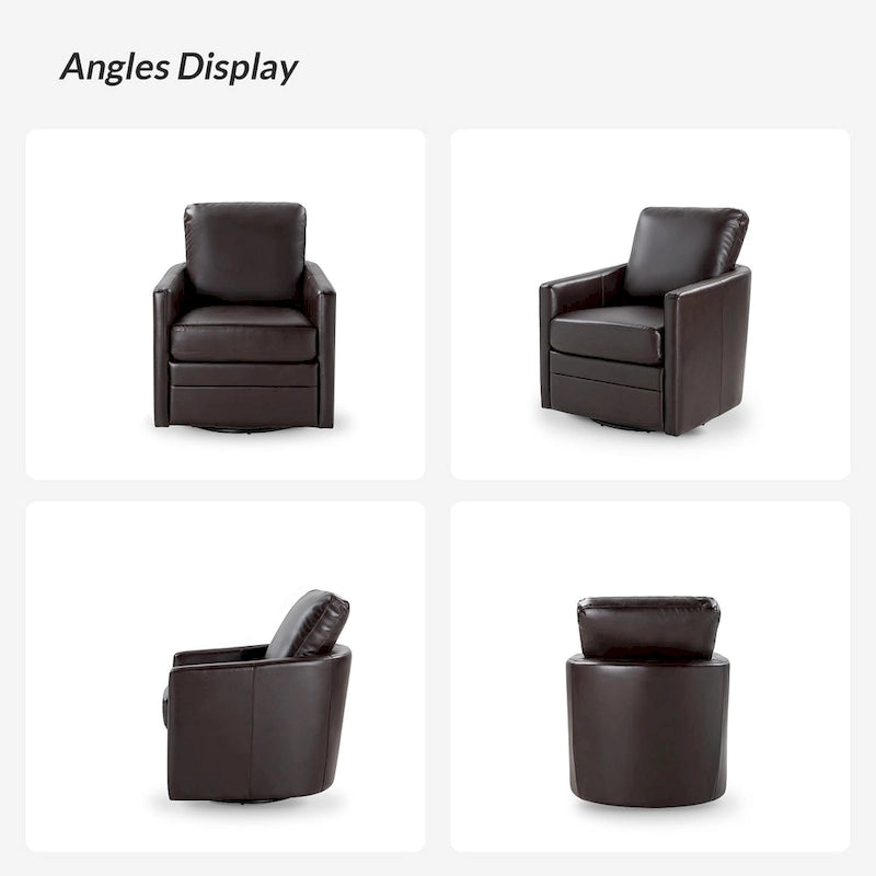 Terrance Transitional Swivel Faux Leather Barrel Chair with Metal Base Set of 2