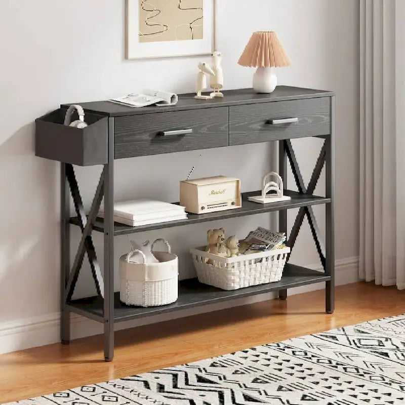 Multi-function Console Table with 2 Drawers, Entryway Sofa Table with 3 Tier Storage Shelves
