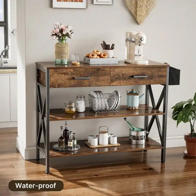 Multi-function Console Table with 2 Drawers, Entryway Sofa Table with 3 Tier Storage Shelves