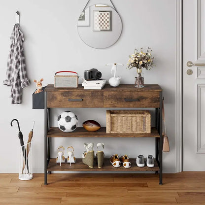 Multi-function Console Table with 2 Drawers, Entryway Sofa Table with 3 Tier Storage Shelves
