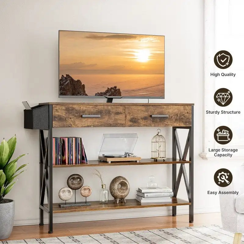 Multi-function Console Table with 2 Drawers, Entryway Sofa Table with 3 Tier Storage Shelves