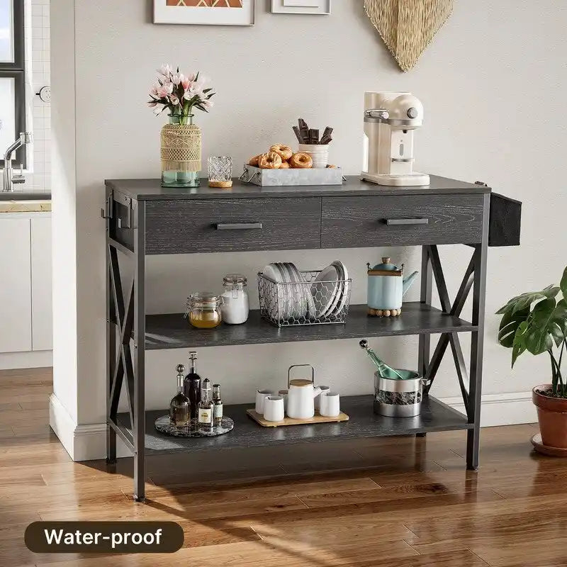 Multi-function Console Table with 2 Drawers, Entryway Sofa Table with 3 Tier Storage Shelves