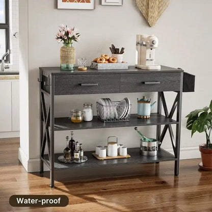 Multi-function Console Table with 2 Drawers, Entryway Sofa Table with 3 Tier Storage Shelves