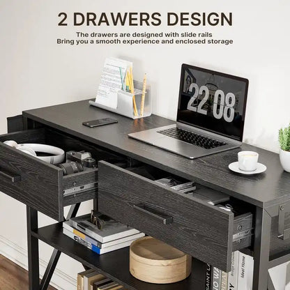 Multi-function Console Table with 2 Drawers, Entryway Sofa Table with 3 Tier Storage Shelves