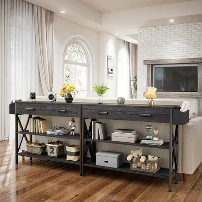 Multi-function Console Table with 2 Drawers, Entryway Sofa Table with 3 Tier Storage Shelves