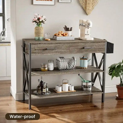 Multi-function Console Table with 2 Drawers, Entryway Sofa Table with 3 Tier Storage Shelves