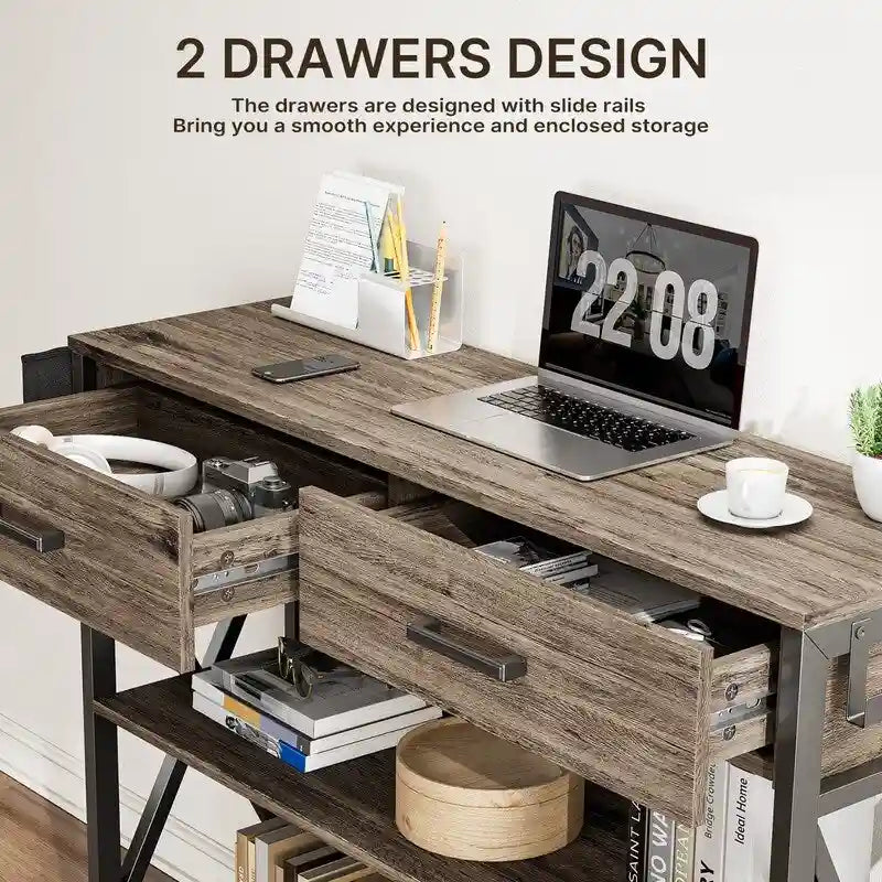 Multi-function Console Table with 2 Drawers, Entryway Sofa Table with 3 Tier Storage Shelves