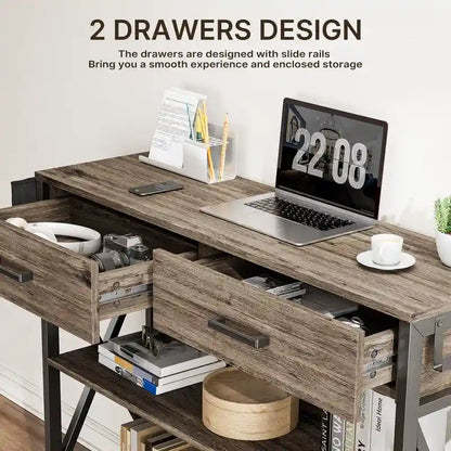 Multi-function Console Table with 2 Drawers, Entryway Sofa Table with 3 Tier Storage Shelves