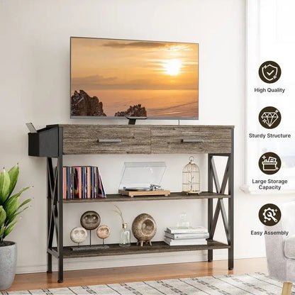 Multi-function Console Table with 2 Drawers, Entryway Sofa Table with 3 Tier Storage Shelves
