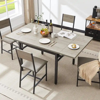Modern Industrial 63.2 Extendable Dining Table w/Drop Leaf, Seats 6