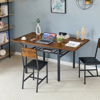 Modern Industrial 63.2 Extendable Dining Table w/Drop Leaf, Seats 6
