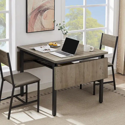 Modern Industrial 63.2 Extendable Dining Table w/Drop Leaf, Seats 6
