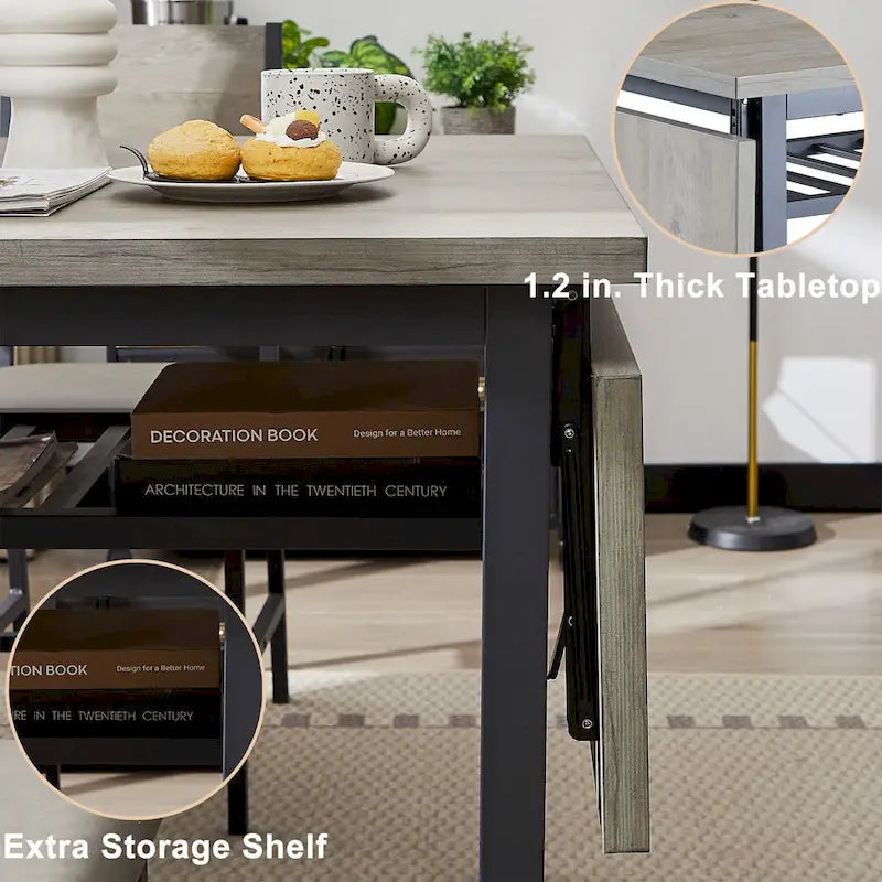 Modern Industrial 63.2 Extendable Dining Table w/Drop Leaf, Seats 6