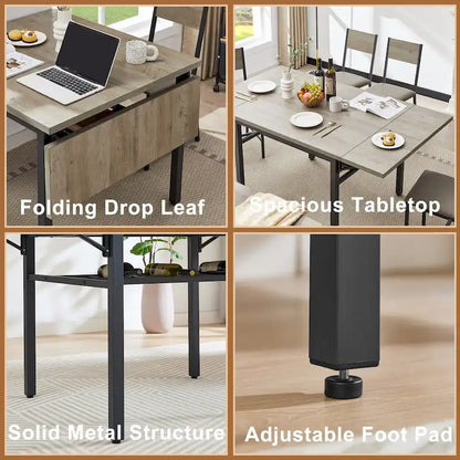 Modern Industrial 63.2 Extendable Dining Table w/Drop Leaf, Seats 6