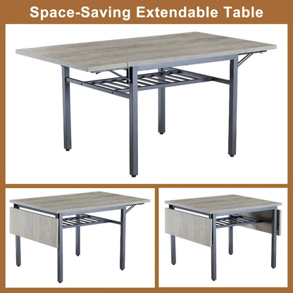 Modern Industrial 63.2 Extendable Dining Table w/Drop Leaf, Seats 6