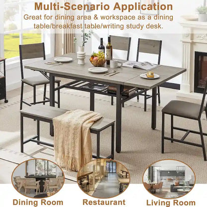 Modern Industrial 63.2 Extendable Dining Table w/Drop Leaf, Seats 6