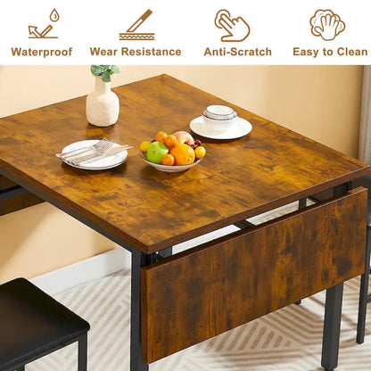 Modern Industrial 63.2 Extendable Dining Table w/Drop Leaf, Seats 6