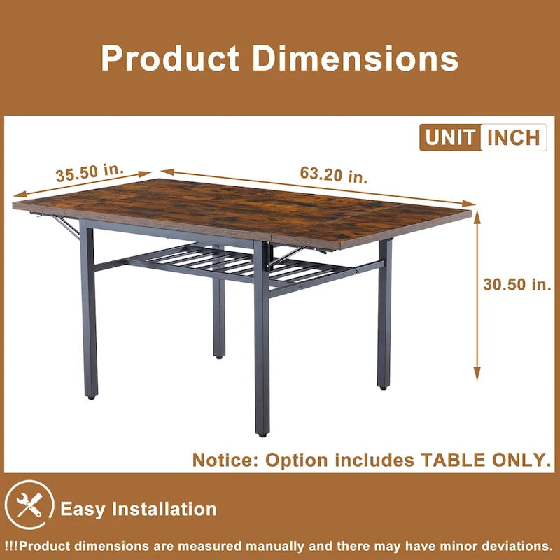 Modern Industrial 63.2 Extendable Dining Table w/Drop Leaf, Seats 6