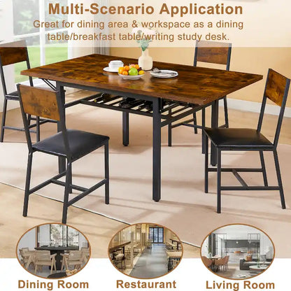 Modern Industrial 63.2 Extendable Dining Table w/Drop Leaf, Seats 6