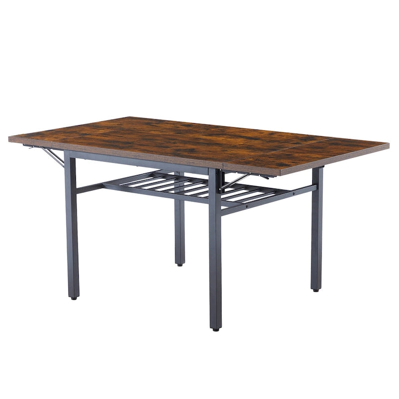 Modern Industrial 63.2 Extendable Dining Table w/Drop Leaf, Seats 6
