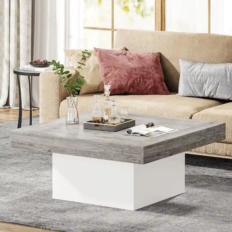 Farmhouse Square LED Coffee Table Engineered Wood Coffee Table for Living Room