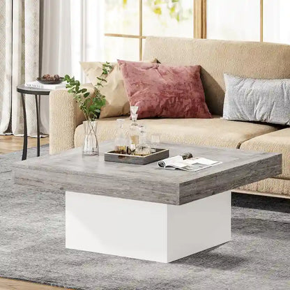 Farmhouse Square LED Coffee Table Engineered Wood Coffee Table for Living Room