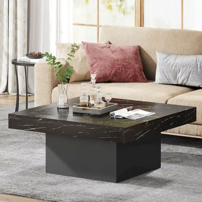 Farmhouse Square LED Coffee Table Engineered Wood Coffee Table for Living Room