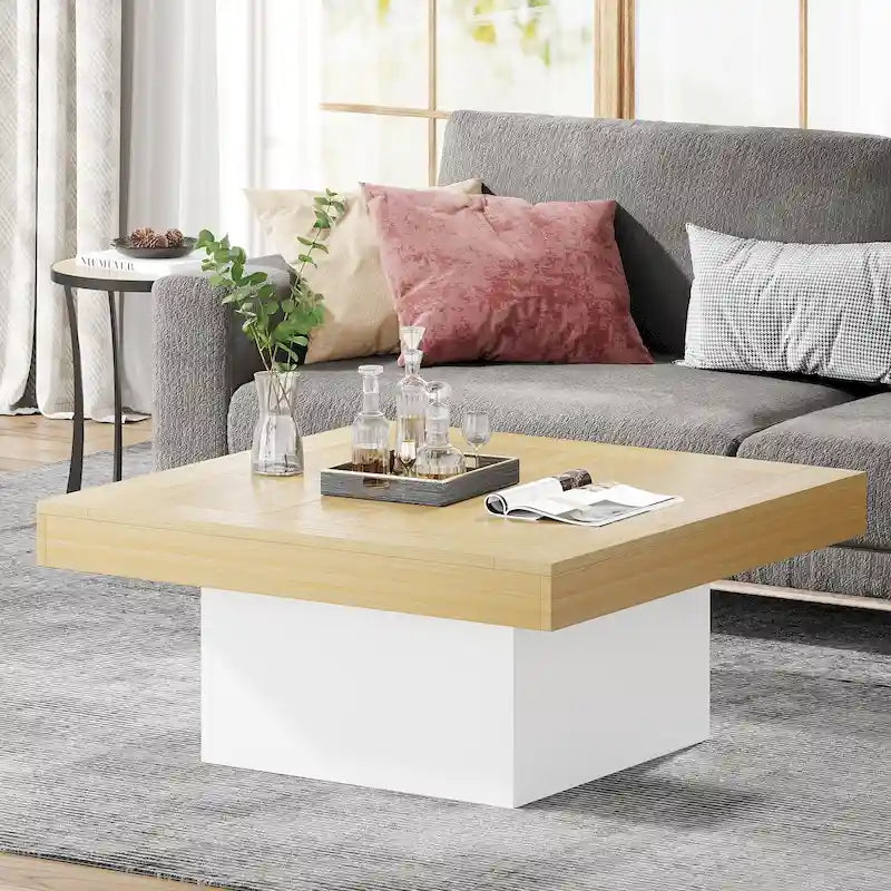 Farmhouse Square LED Coffee Table Engineered Wood Coffee Table for Living Room