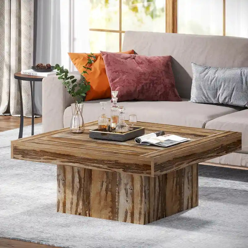 Farmhouse Square LED Coffee Table Engineered Wood Coffee Table for Living Room