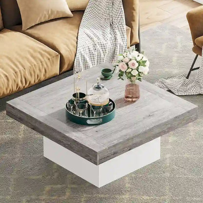 Farmhouse Square LED Coffee Table Engineered Wood Coffee Table for Living Room