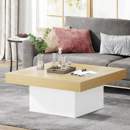 Farmhouse Square LED Coffee Table Engineered Wood Coffee Table for Living Room