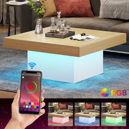 Farmhouse Square LED Coffee Table Engineered Wood Coffee Table for Living Room