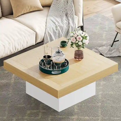 Farmhouse Square LED Coffee Table Engineered Wood Coffee Table for Living Room