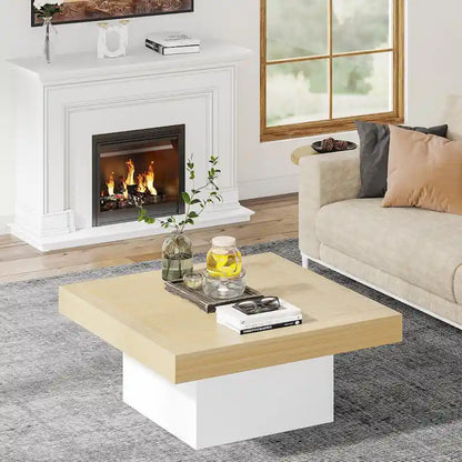 Farmhouse Square LED Coffee Table Engineered Wood Coffee Table for Living Room