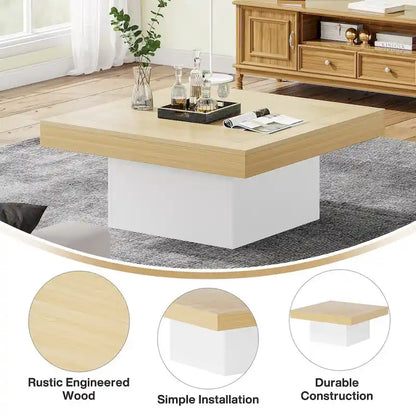 Farmhouse Square LED Coffee Table Engineered Wood Coffee Table for Living Room