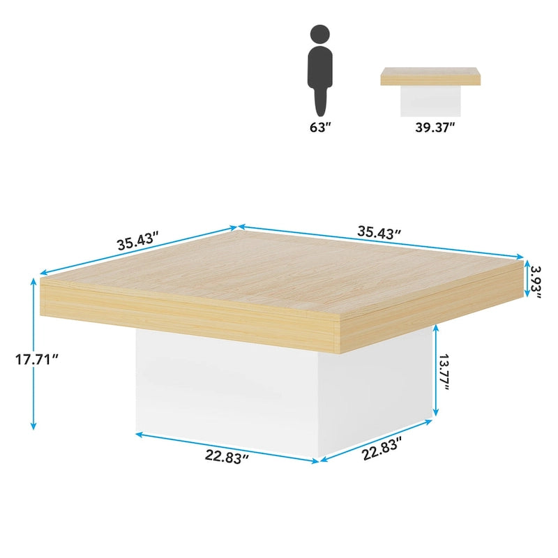 Farmhouse Square LED Coffee Table Engineered Wood Coffee Table for Living Room