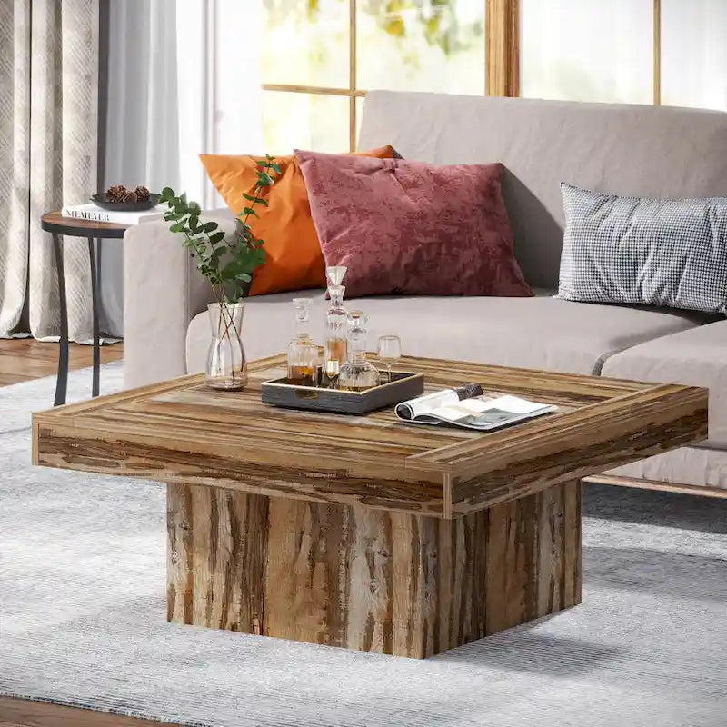 Farmhouse Square LED Coffee Table Engineered Wood Coffee Table for Living Room