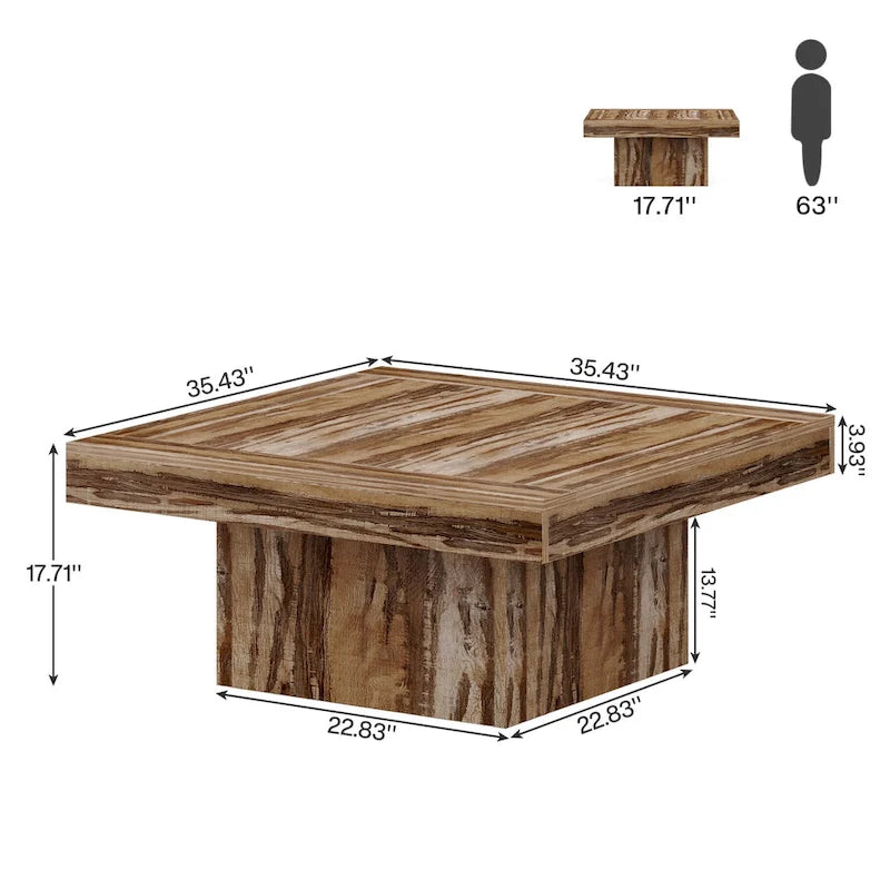 Farmhouse Square LED Coffee Table Engineered Wood Coffee Table for Living Room