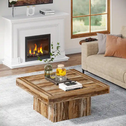 Farmhouse Square LED Coffee Table Engineered Wood Coffee Table for Living Room